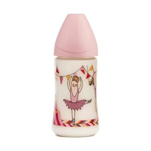 Suavinex biberon de plástico com tetina de silicone anatómica, 0-6 meses, 270 ml - bailarina cor rosa