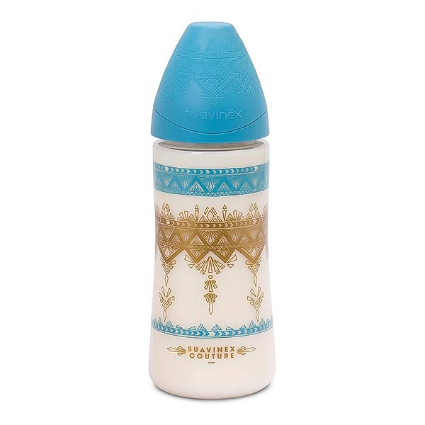 Suavinex biberon premium de plástico com tetina de silicone, 270ml - couture azul