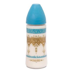 Suavinex biberon premium plástico com tetina de silicone redondo, +4 meses, 360ml - couture azul