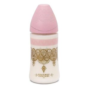 Suavinex biberon premium de plástico com tetina de silicone redondo, +0 meses, 270ml - couture cor rosa