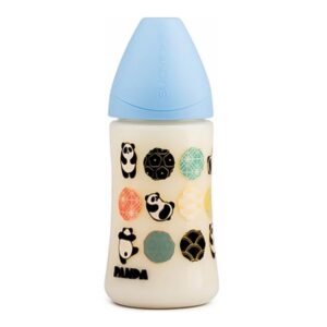 Suavinex biberon de plástico com tetina de latex anatómica, 0-6 meses, 150ml - panda azul