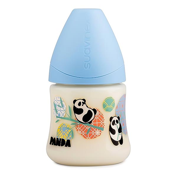 Suavinex biberon de plástico com tetina de silicone anatómica, 0-6 meses, 150 ml - panda azul