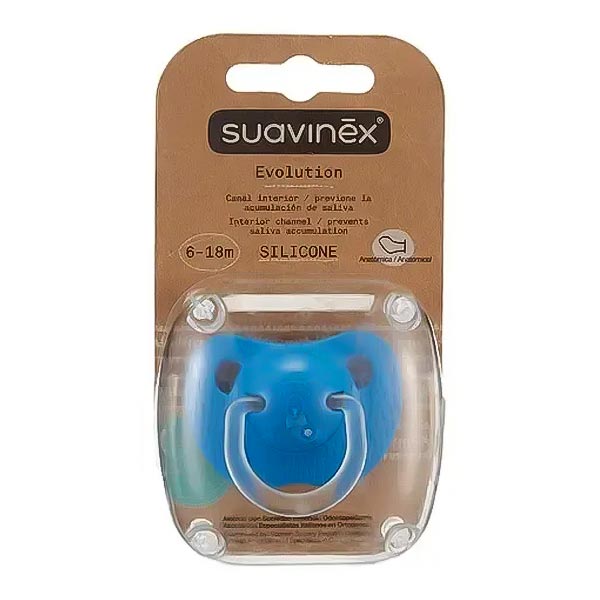 Suavinex chupeta evolution anatómica de silicone, 6-18 meses, cor azul