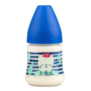 Suavinex biberon de plástico com tetina de silicone anatómica, 0-6 meses, 150 ml, cor azul
