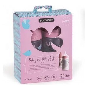 Suavinex conjunto de 2 biberões de 270 ml rosa 0m+