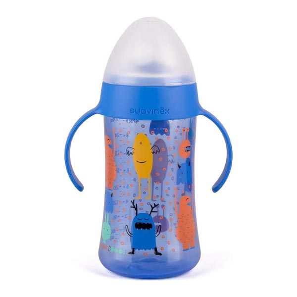 Suavinex biberão aprendizagem com Asas anti-derramamento +4M 270ml azul