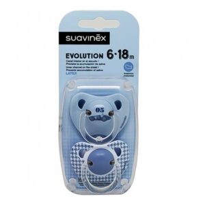 Suavinex chupetas evolution anatómicas de silicone, 6+18 meses, cor azul, 2 unidades
