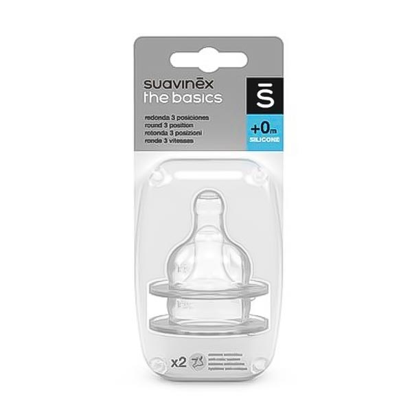 Suavinex tetina redonda de silicone, fluxo lento, +0 meses, 2 und